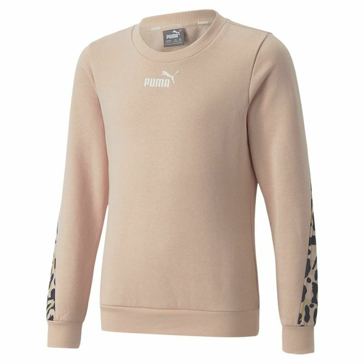 Hoodless Sweatshirt for Girls Puma Alpha Crew Neck Beige Leopard Pink 11-12 Years