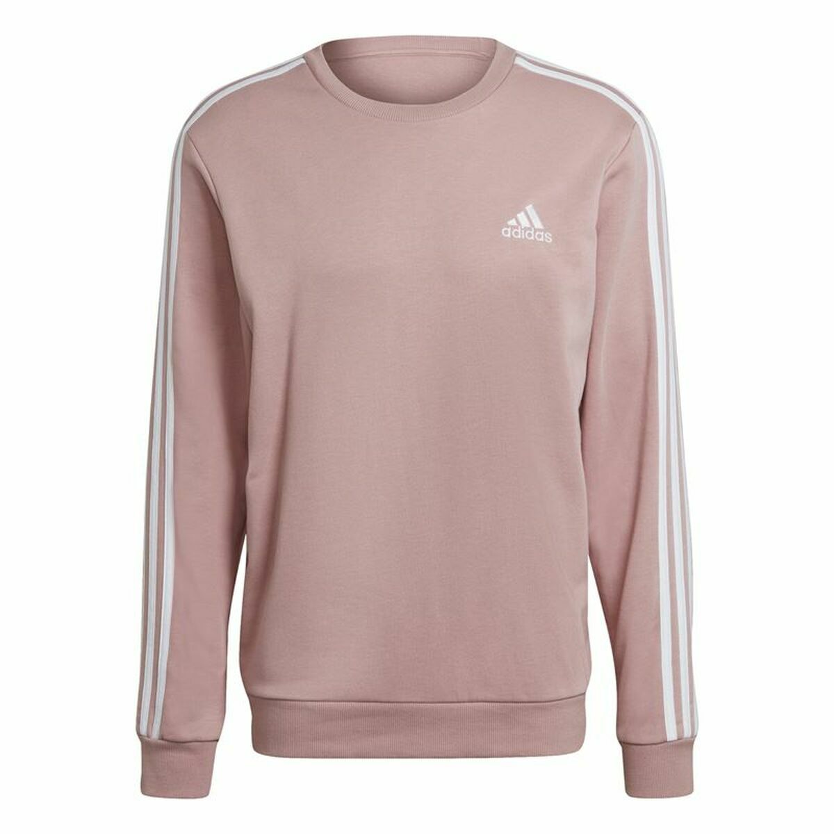 Men’s Sweatshirt without Hood Adidas Essentials French Terry 3 Stripes Pink L