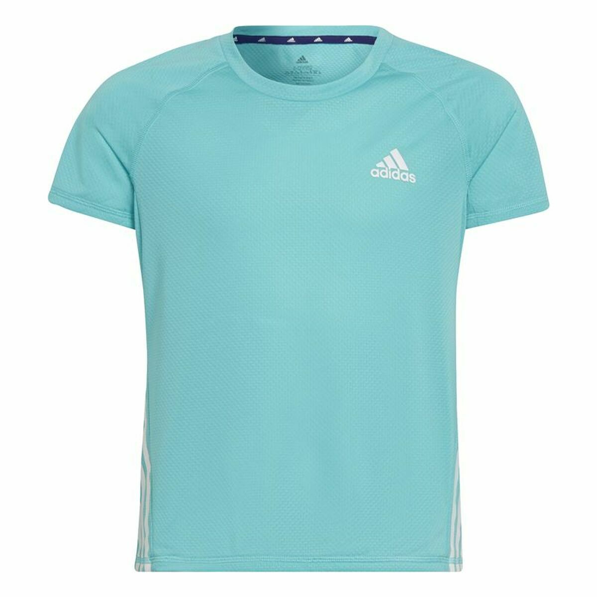 Child's Short Sleeve T-Shirt Adidas Aeroready Three Stripes Aquamarine 14-15 Years