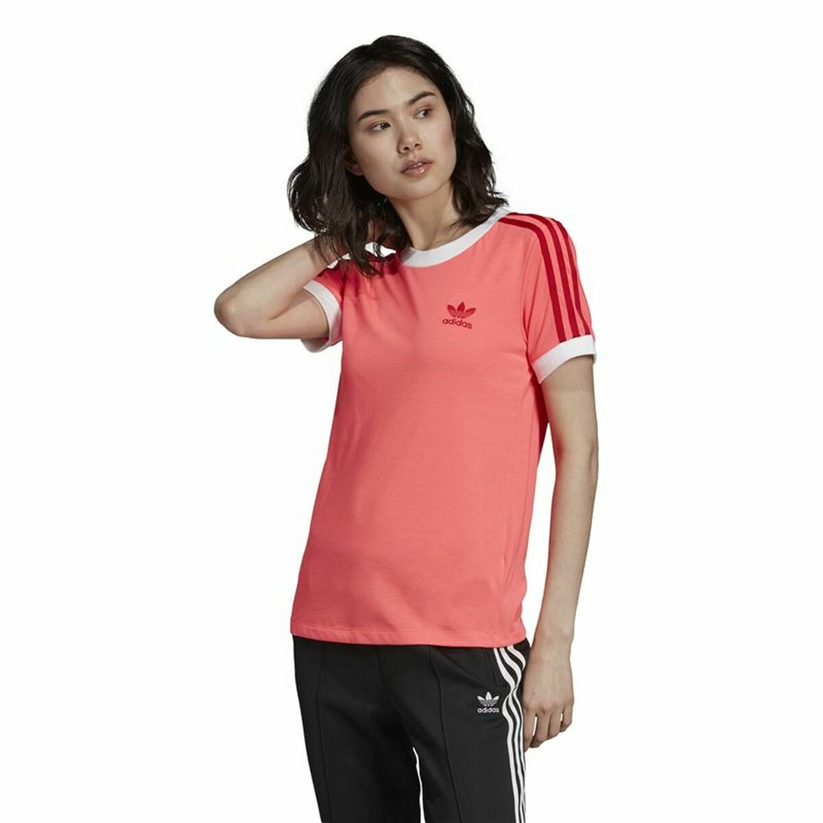 Women’s Short Sleeve T-Shirt Adidas 3 Stripes Salmon 36