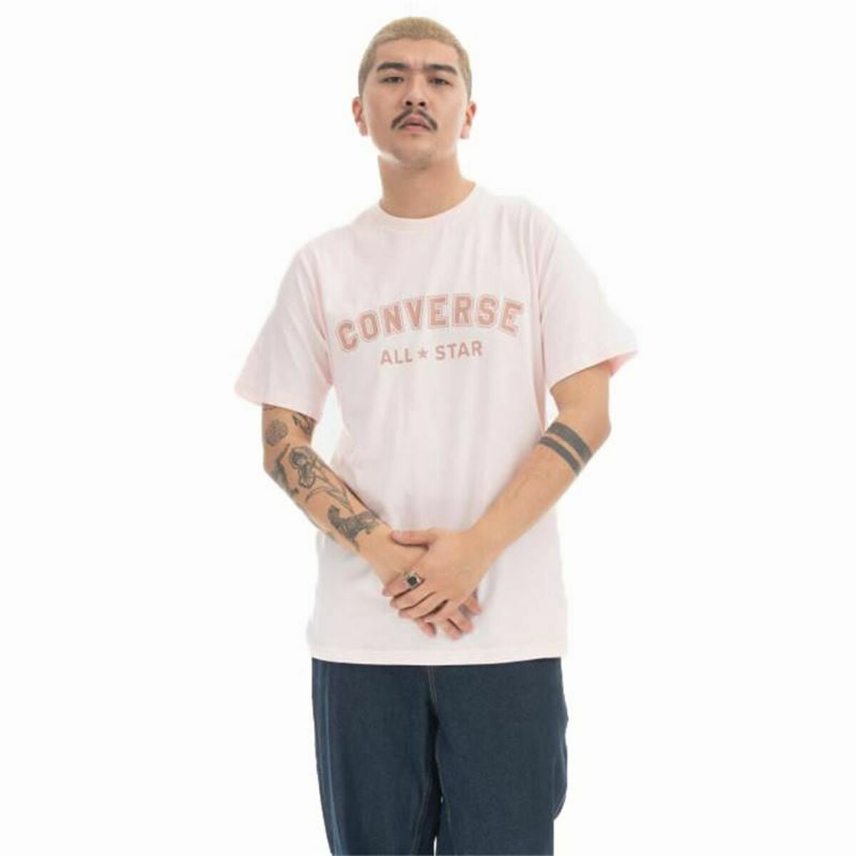 Men’s Short Sleeve T-Shirt Converse Classic Fit All Star Single Screen Light Pink XS