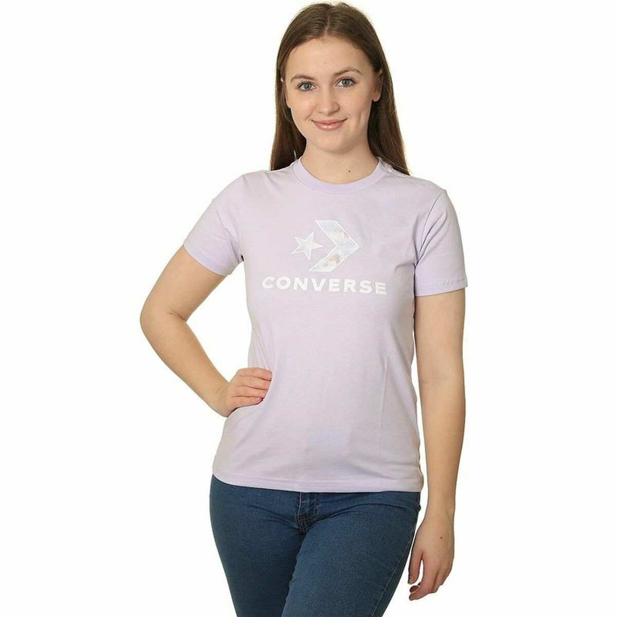 Women’s Short Sleeve T-Shirt Converse Seasonal Star Chevron Lavendar XS