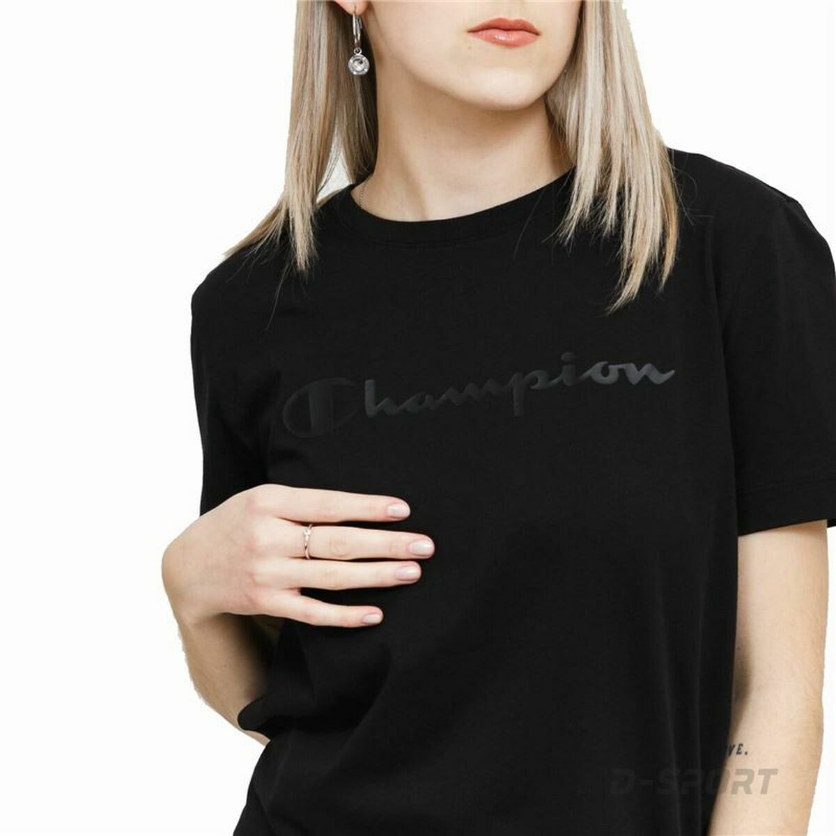 Women’s Short Sleeve T-Shirt Champion Crewneck  Black M