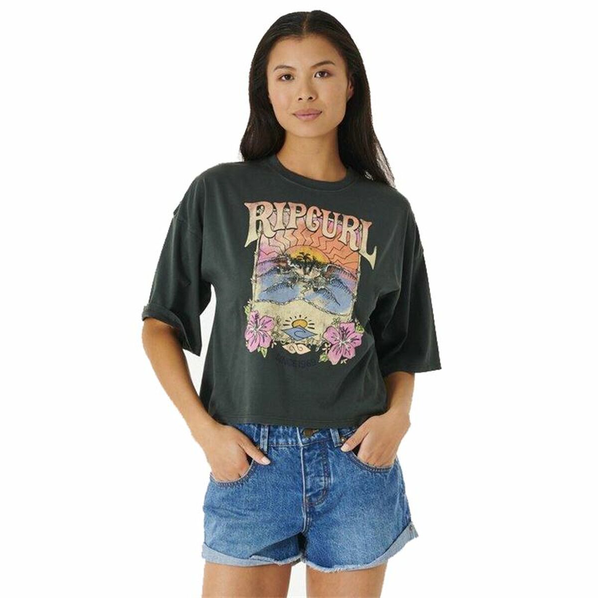 Women’s Short Sleeve T-Shirt Rip Curl Barrelled Heritage Black S