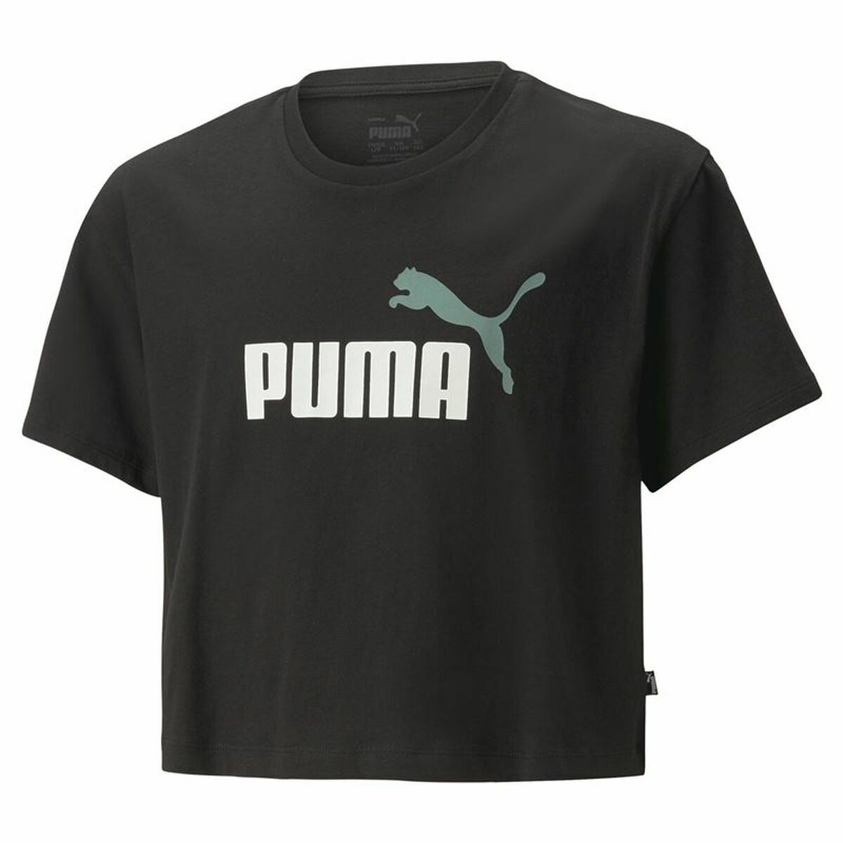 Child's Short Sleeve T-Shirt Puma Logo Cropped  Black 15-16 Years
