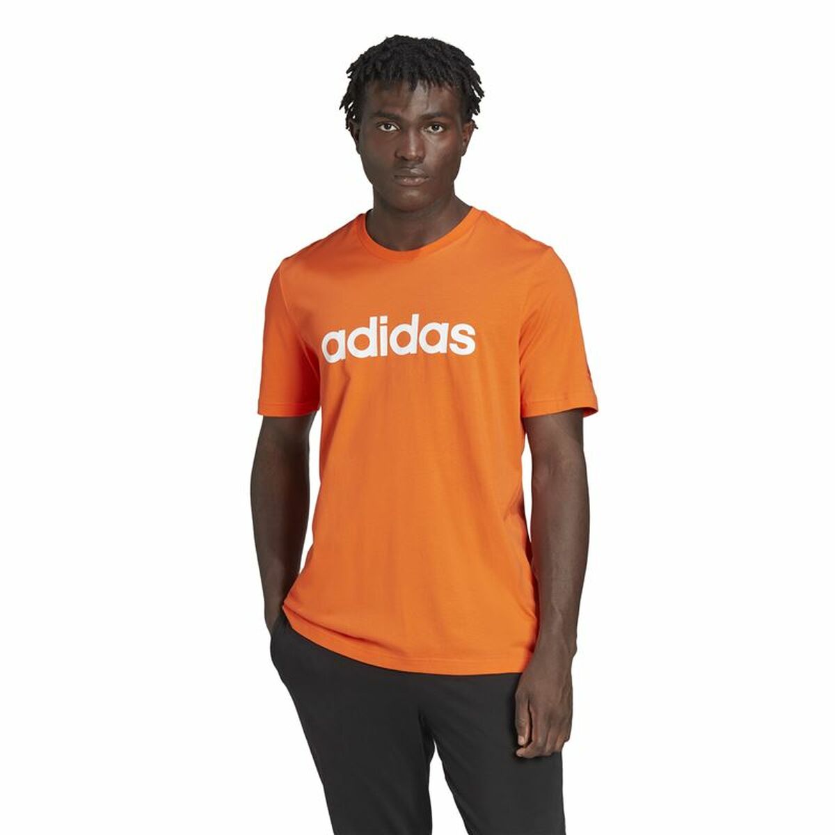 Men’s Short Sleeve T-Shirt Adidas  Essentials Embroidered Linear Orange M