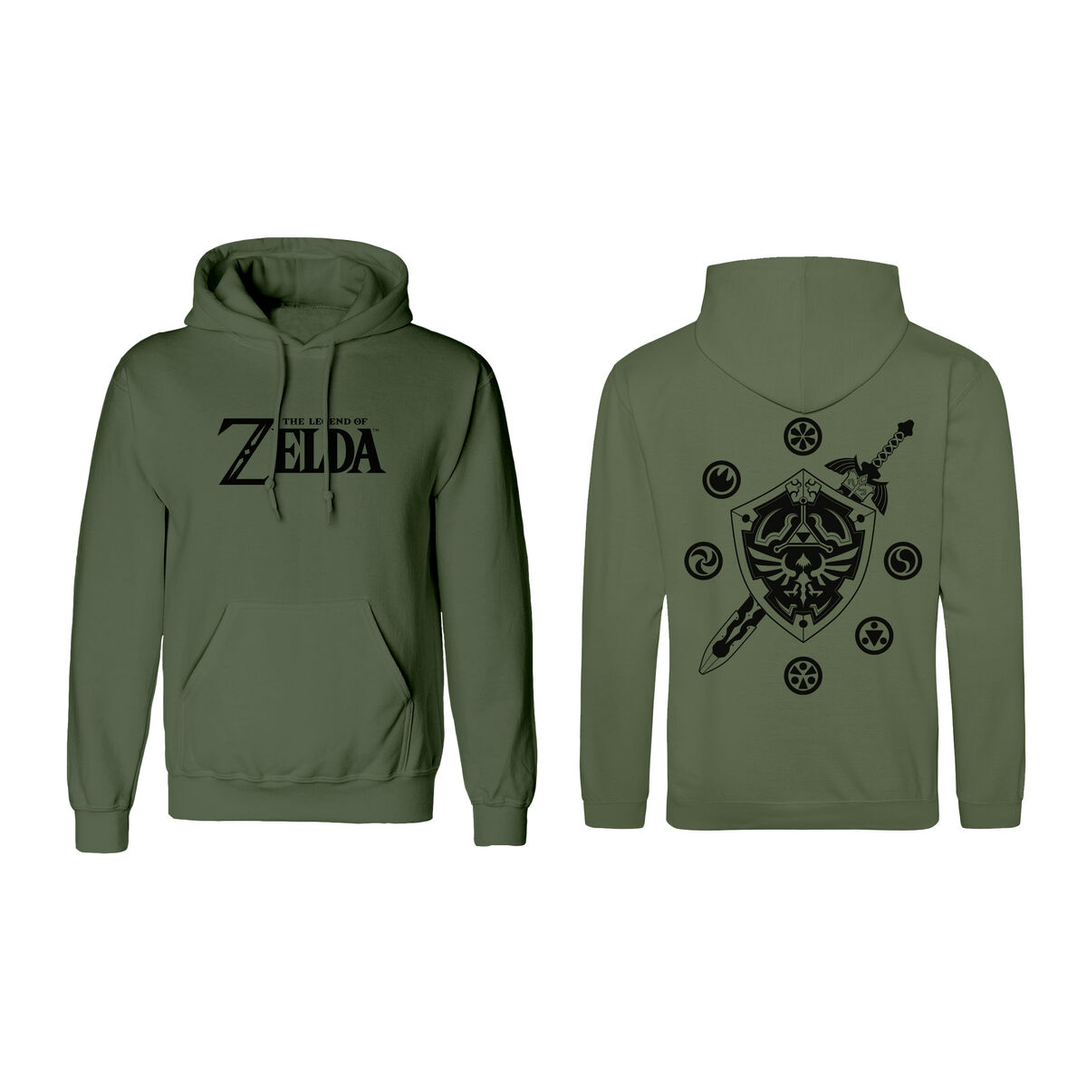 Unisex Hoodie The Legend of Zelda Logo and Shield Green XXL