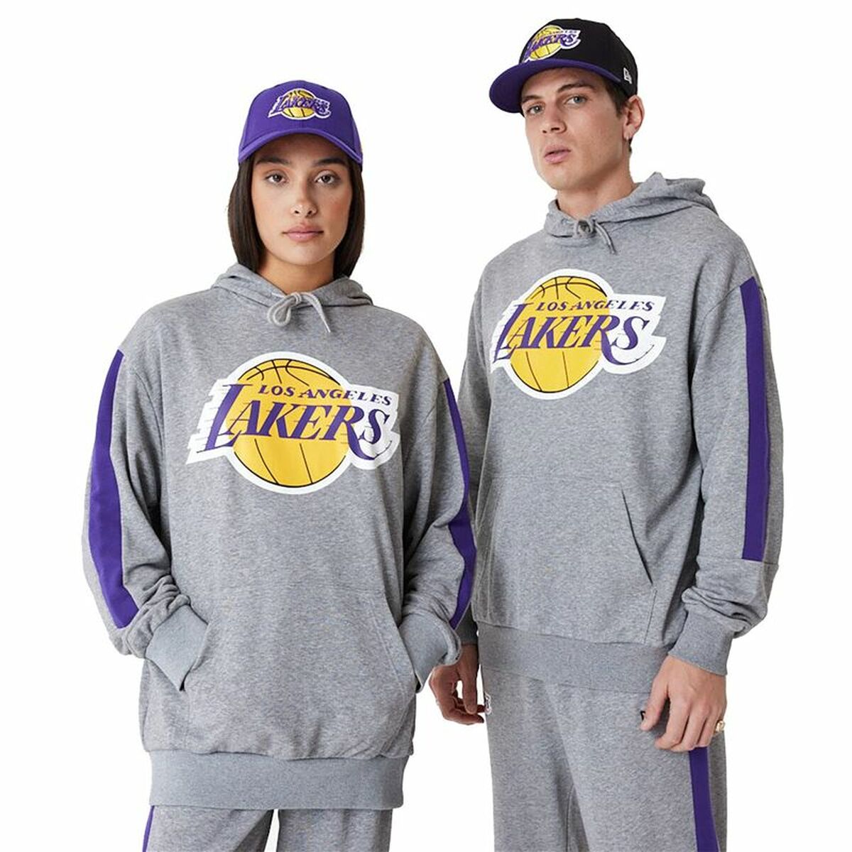 Unisex Hoodie New Era LA Lakers NBA Colour Block Grey M
