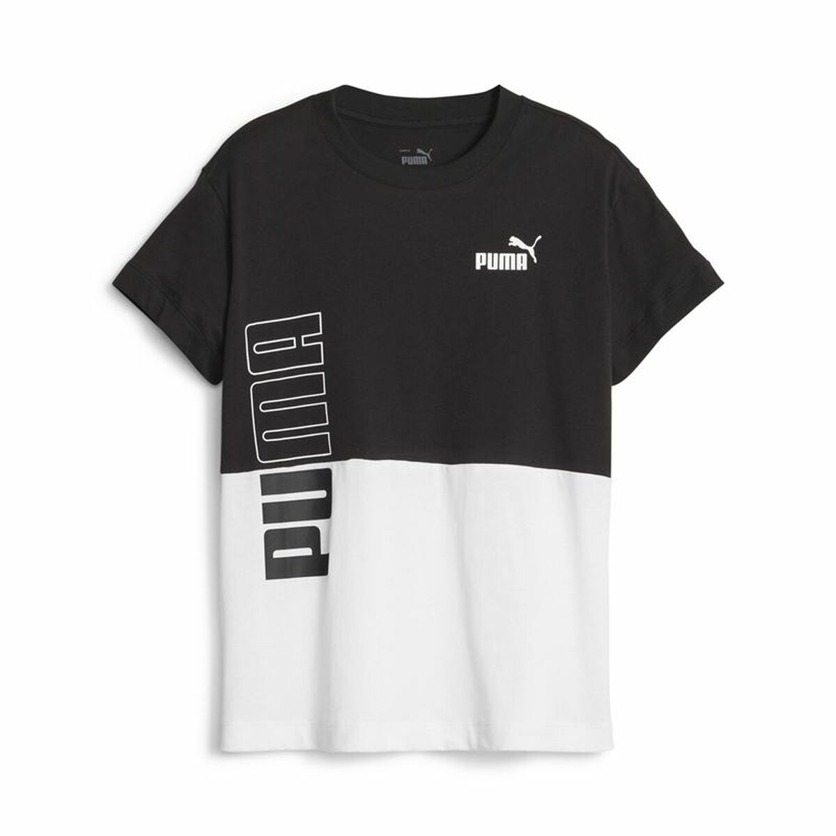 Child's Short Sleeve T-Shirt Puma Power Colorblock White Black 7-8 Years
