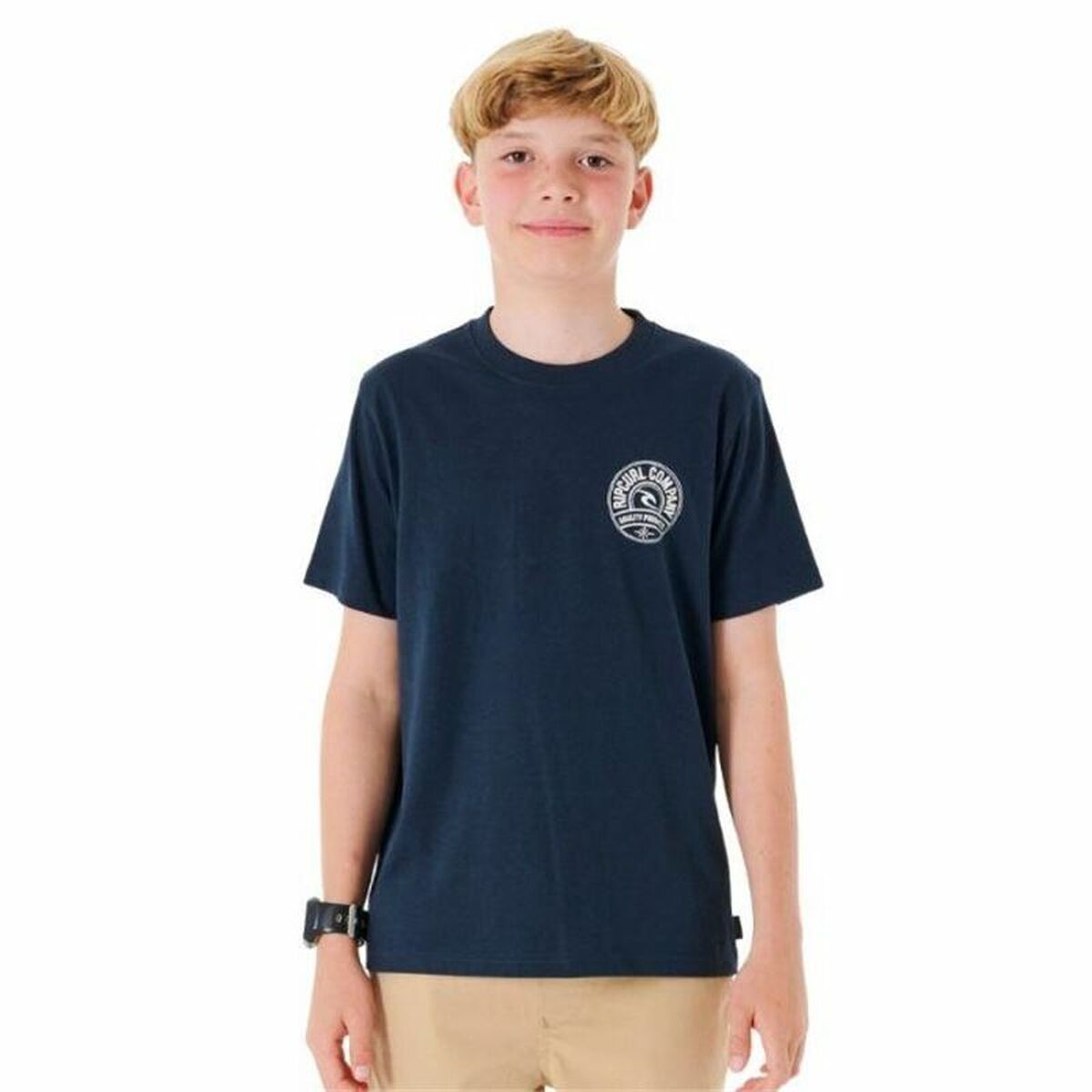 Child's Short Sleeve T-Shirt Rip Curl Stapler Navy Blue 8 Years