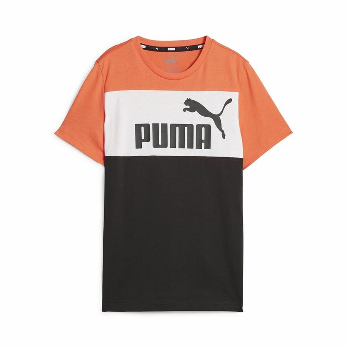Child's Short Sleeve T-Shirt Puma Ess Block Black Orange 15-16 Years